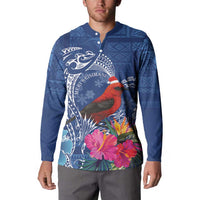 Personalized Samoa Christmas Button Sweatshirt Cardinal Honeyeater Mix Siapo LT7 - Polynesian Pride