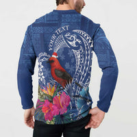Personalized Samoa Christmas Button Sweatshirt Cardinal Honeyeater Mix Siapo LT7 - Polynesian Pride