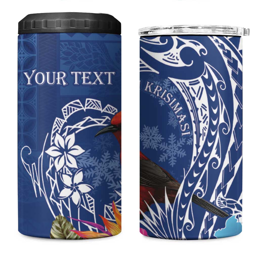 Personalized Samoa Christmas 4 in 1 Can Cooler Tumbler Cardinal Honeyeater Mix Siapo LT7 One Size: 16 oz Blue - Polynesian Pride