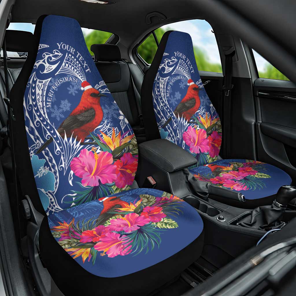 Personalized Samoa Christmas Car Seat Cover Cardinal Honeyeater Mix Siapo LT7 One Size Blue - Polynesian Pride