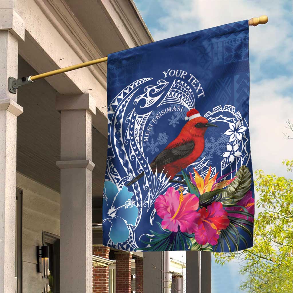 Personalized Samoa Christmas Garden Flag Cardinal Honeyeater Mix Siapo LT7 House Flag Blue - Polynesian Pride