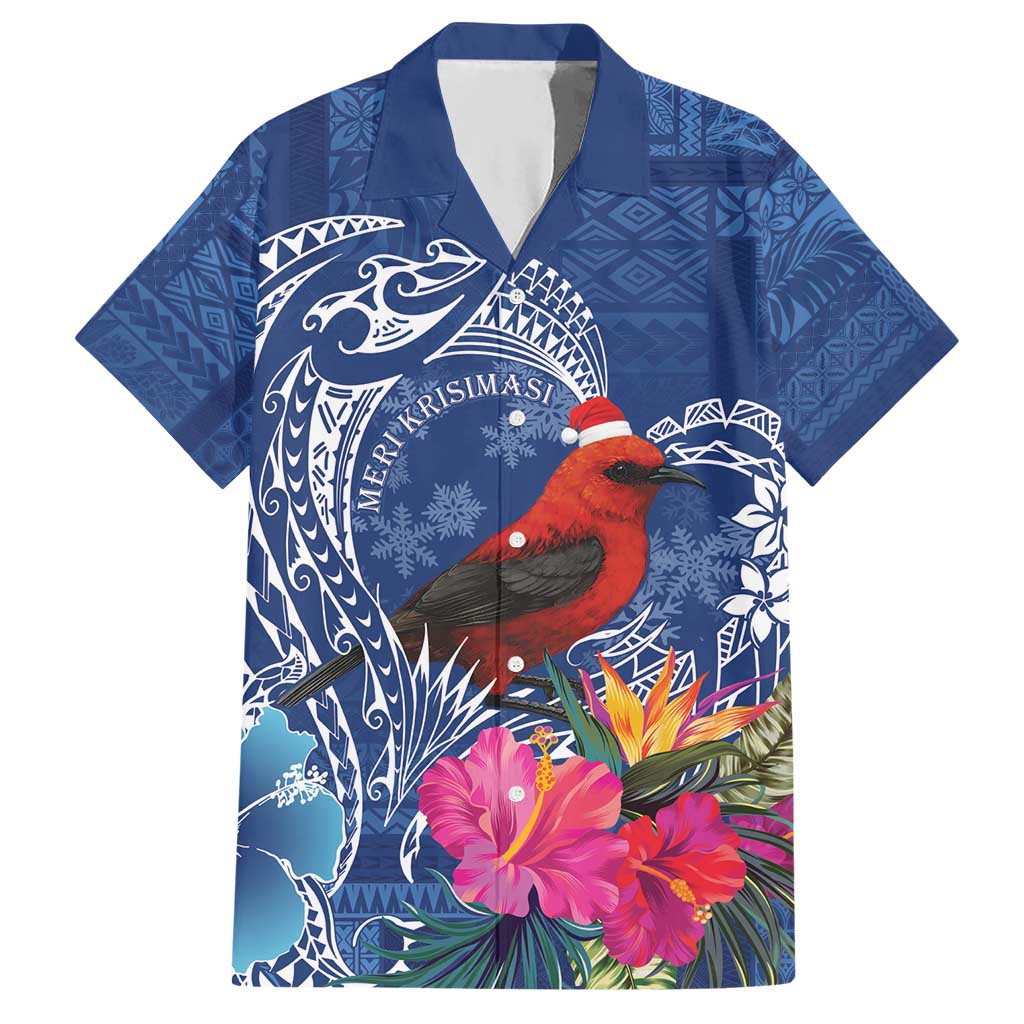Personalized Samoa Christmas Hawaiian Shirt Cardinal Honeyeater Mix Siapo LT7 Blue - Polynesian Pride