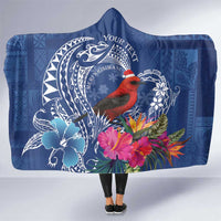 Personalized Samoa Christmas Hooded Blanket Cardinal Honeyeater Mix Siapo LT7 One Size Blue - Polynesian Pride