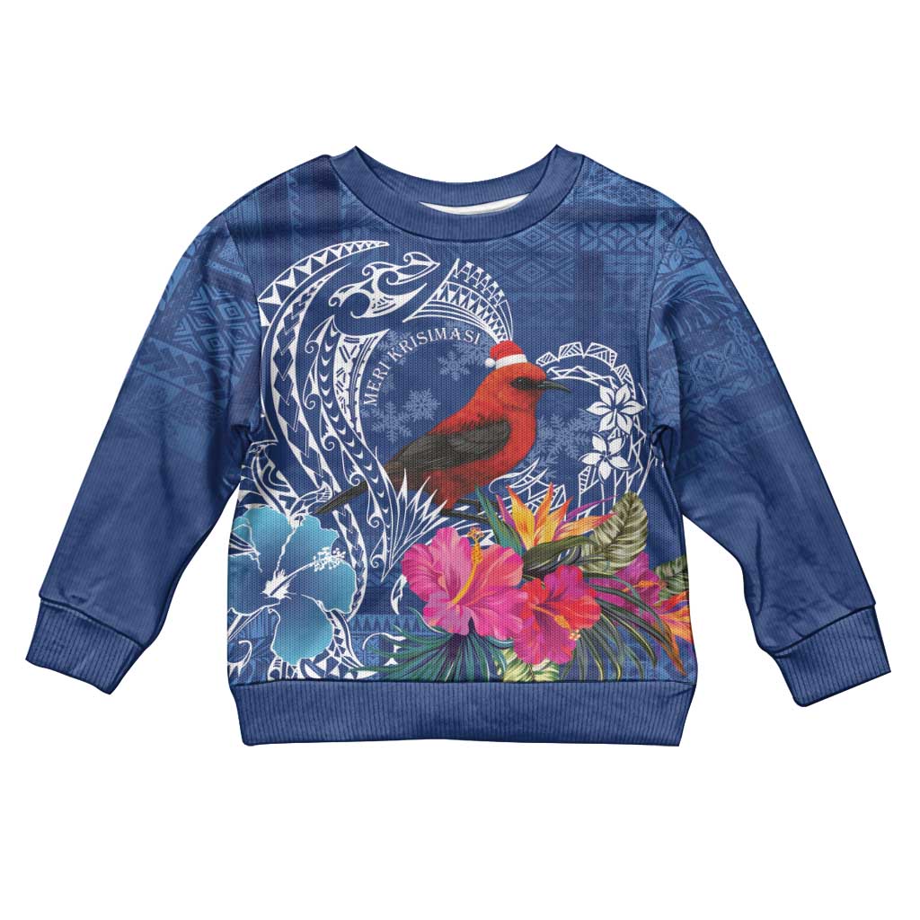 Personalized Samoa Christmas Kid Ugly Christmas Sweater Cardinal Honeyeater Mix Siapo LT7 Kid Blue - Polynesian Pride