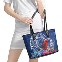 Personalized Samoa Christmas Leather Tote Bag Cardinal Honeyeater Mix Siapo LT7 - Polynesian Pride