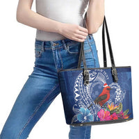 Personalized Samoa Christmas Leather Tote Bag Cardinal Honeyeater Mix Siapo LT7 - Polynesian Pride
