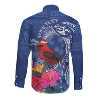 Personalized Samoa Christmas Long Sleeve Button Shirt Cardinal Honeyeater Mix Siapo LT7 - Polynesian Pride