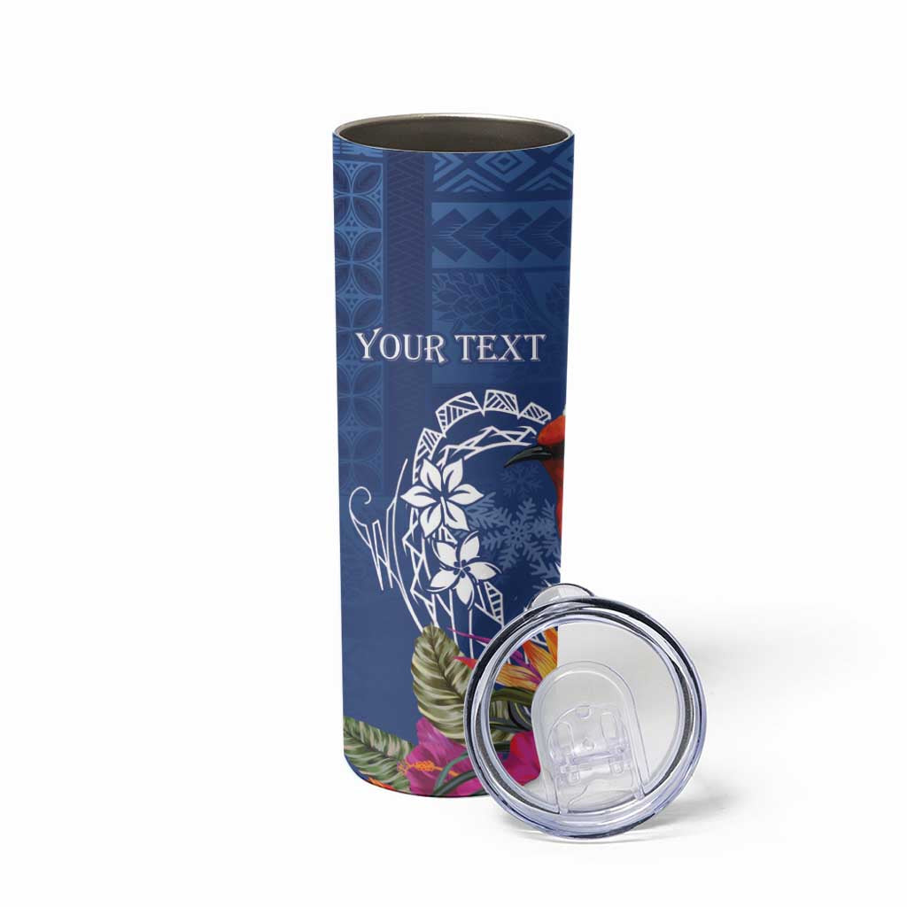 Personalized Samoa Christmas Skinny Tumbler Cardinal Honeyeater Mix Siapo LT7 - Polynesian Pride