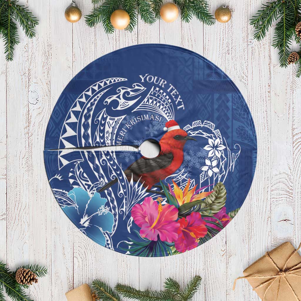 Personalized Samoa Christmas Tree Skirt Cardinal Honeyeater Mix Siapo LT7 Casual Blue - Polynesian Pride