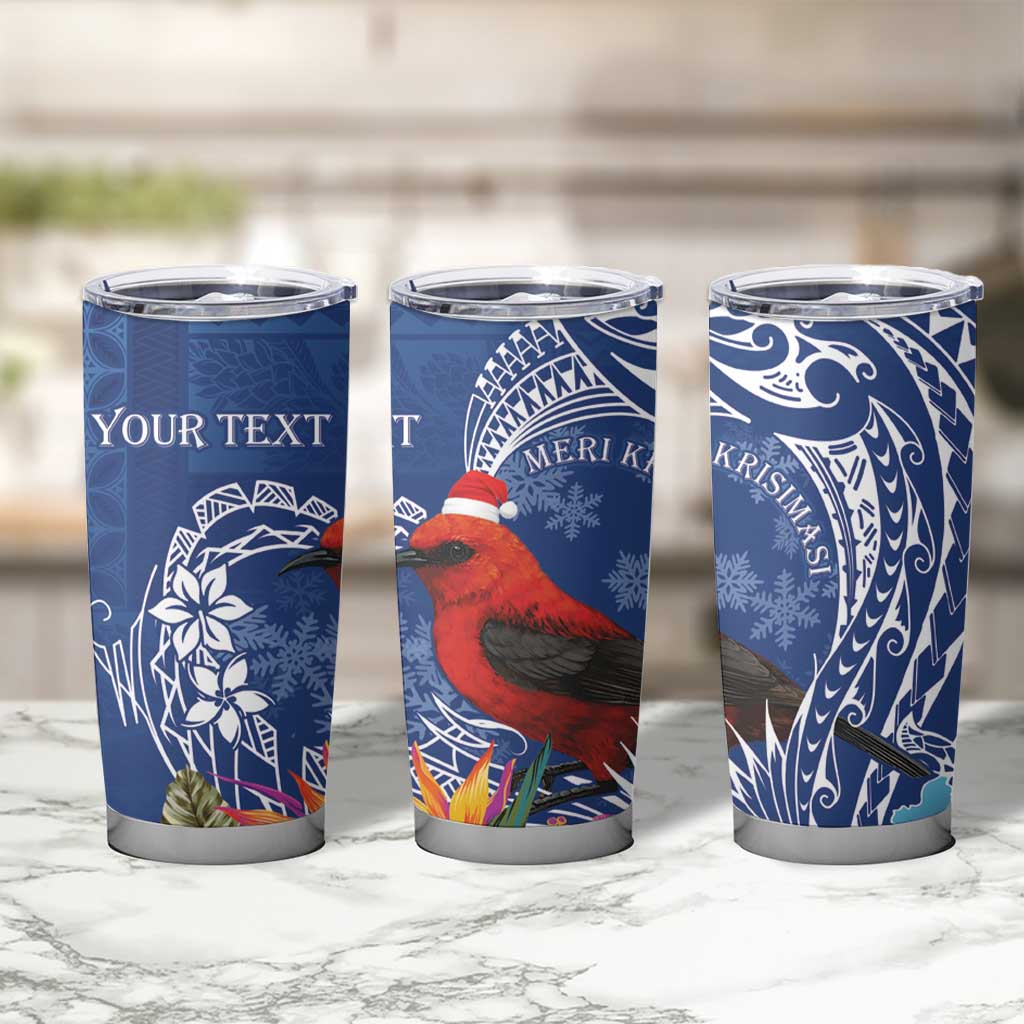 Personalized Samoa Christmas Tumbler Cup Cardinal Honeyeater Mix Siapo LT7 - Polynesian Pride