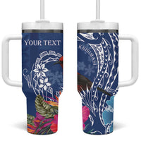 Personalized Samoa Christmas Tumbler With Handle Cardinal Honeyeater Mix Siapo LT7 One Size: 40 oz Blue - Polynesian Pride