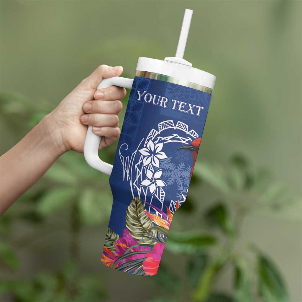 Personalized Samoa Christmas Tumbler With Handle Cardinal Honeyeater Mix Siapo LT7 - Polynesian Pride
