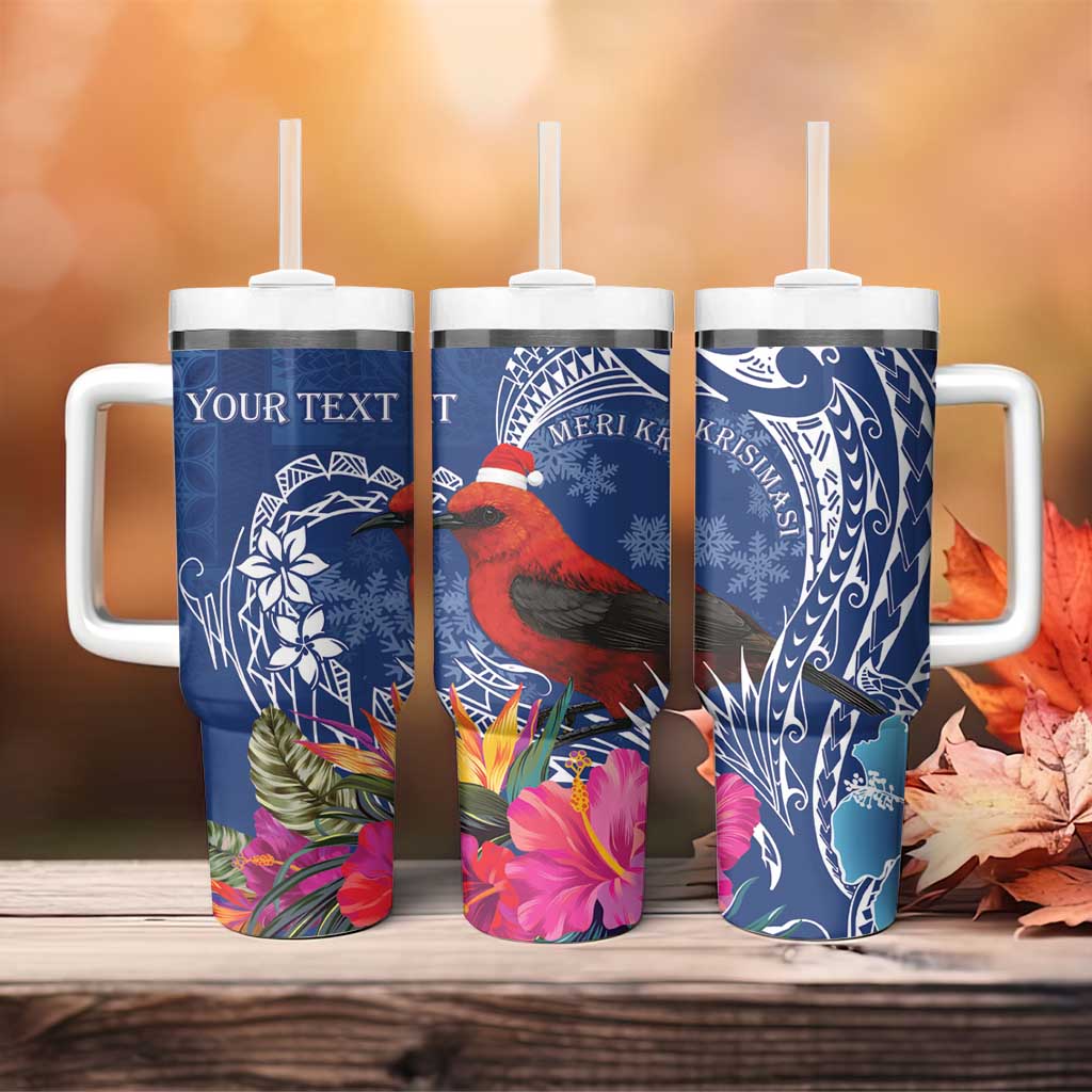 Personalized Samoa Christmas Tumbler With Handle Cardinal Honeyeater Mix Siapo LT7 - Polynesian Pride