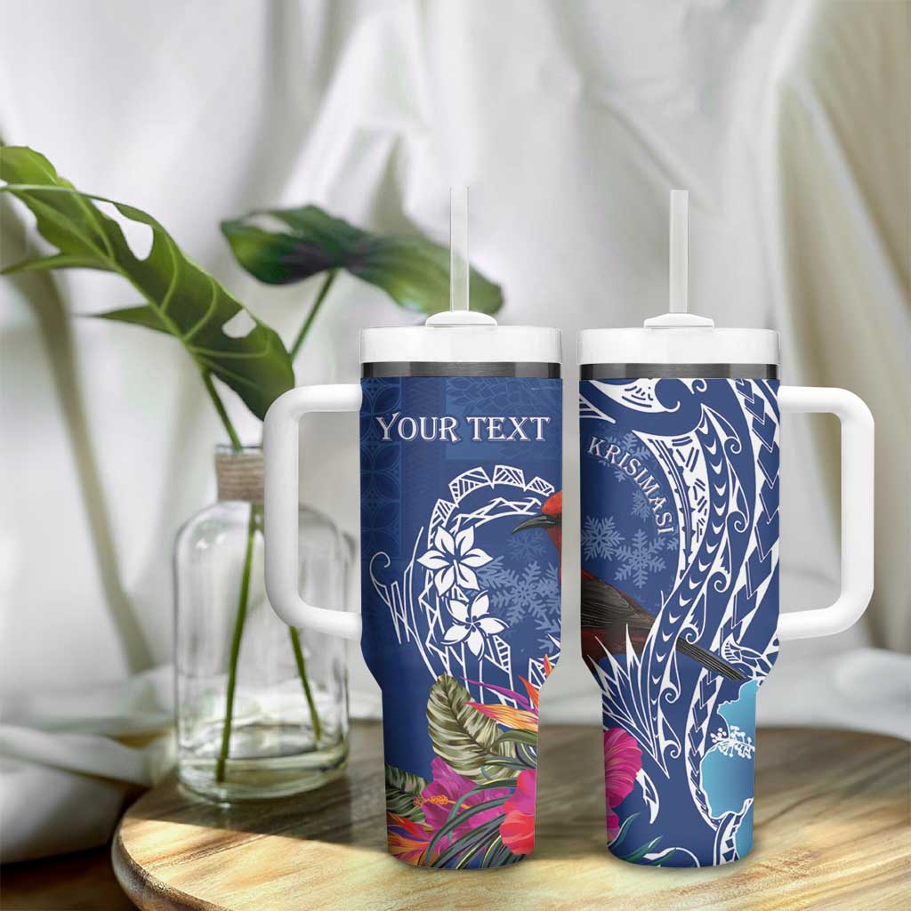 Personalized Samoa Christmas Tumbler With Handle Cardinal Honeyeater Mix Siapo LT7 - Polynesian Pride