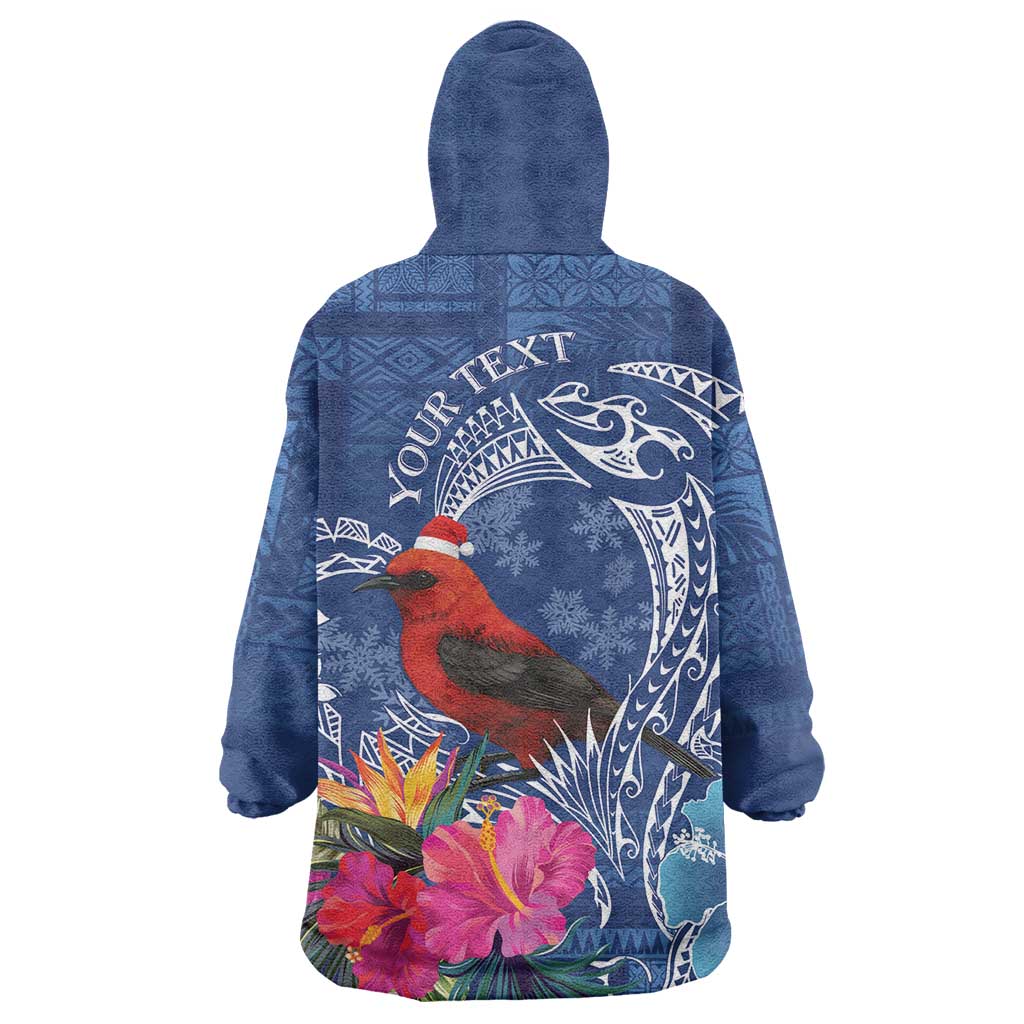 Personalized Samoa Christmas Wearable Blanket Hoodie Cardinal Honeyeater Mix Siapo LT7 - Polynesian Pride