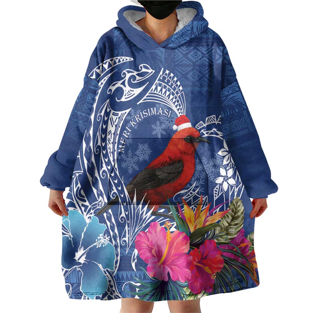 Personalized Samoa Christmas Wearable Blanket Hoodie Cardinal Honeyeater Mix Siapo LT7 - Polynesian Pride