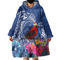 Personalized Samoa Christmas Wearable Blanket Hoodie Cardinal Honeyeater Mix Siapo LT7 - Polynesian Pride