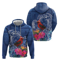 Personalized Samoa Christmas Zip Hoodie Cardinal Honeyeater Mix Siapo LT7 - Polynesian Pride