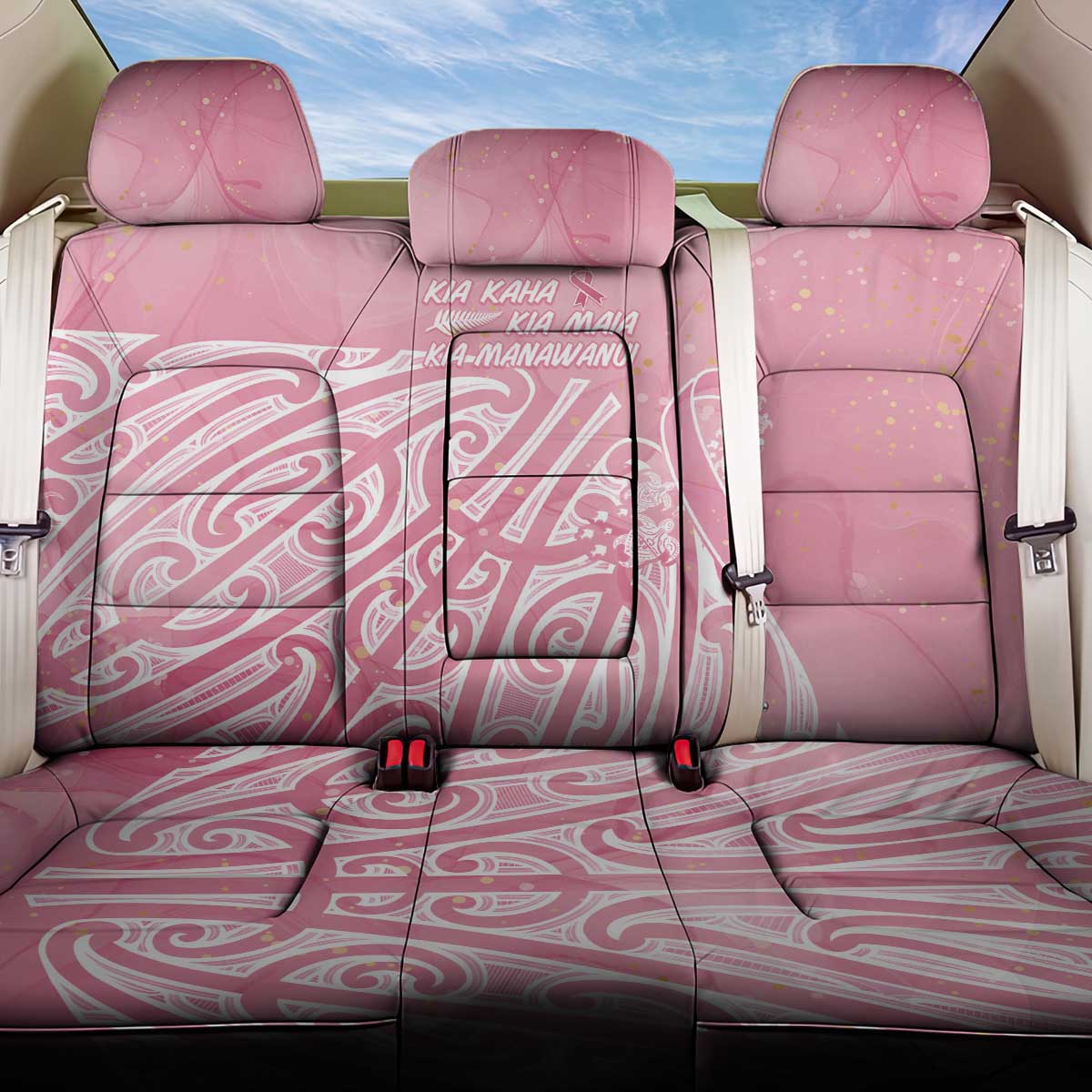 Breast Cancer Awareness Maori Back Car Seat Cover Kia Kaha Kia Maia Kia Manawanui LT7 One Size Pink - Polynesian Pride