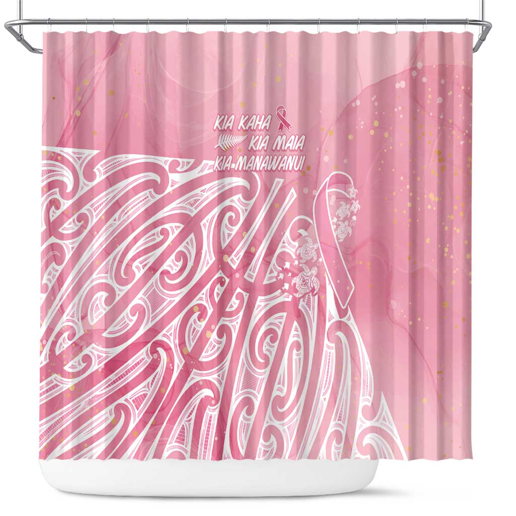 Breast Cancer Awareness Maori Shower Curtain Kia Kaha Kia Maia Kia Manawanui LT7 Pink - Polynesian Pride