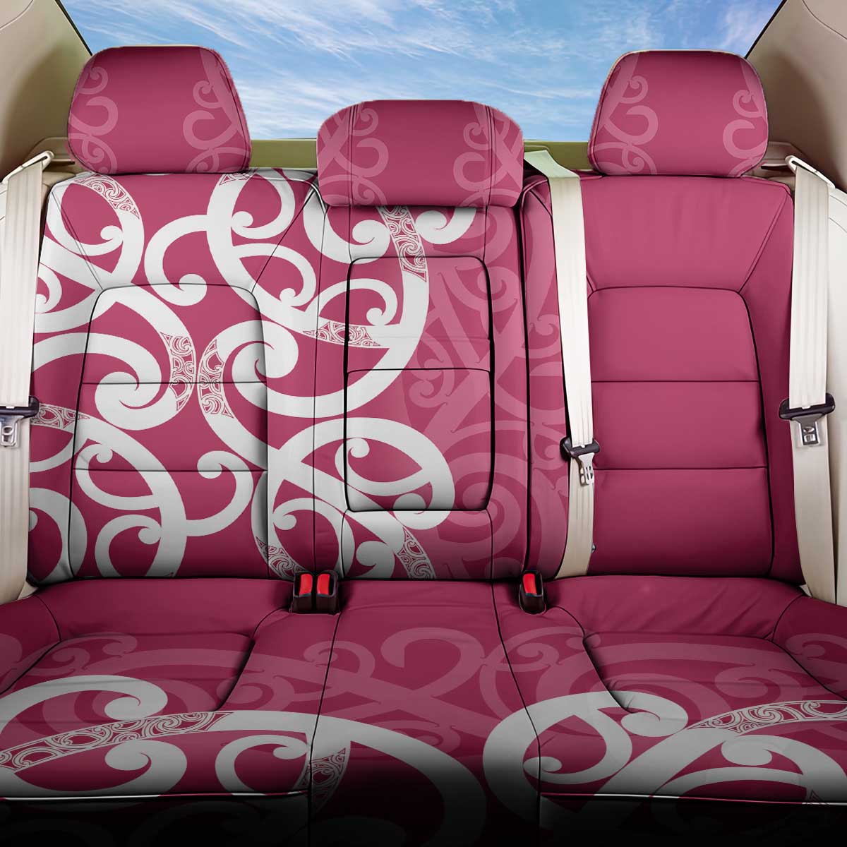 Breast Cancer Awareness Maori Back Car Seat Cover Koru Kowhaiwhai LT7 One Size Pink - Polynesian Pride