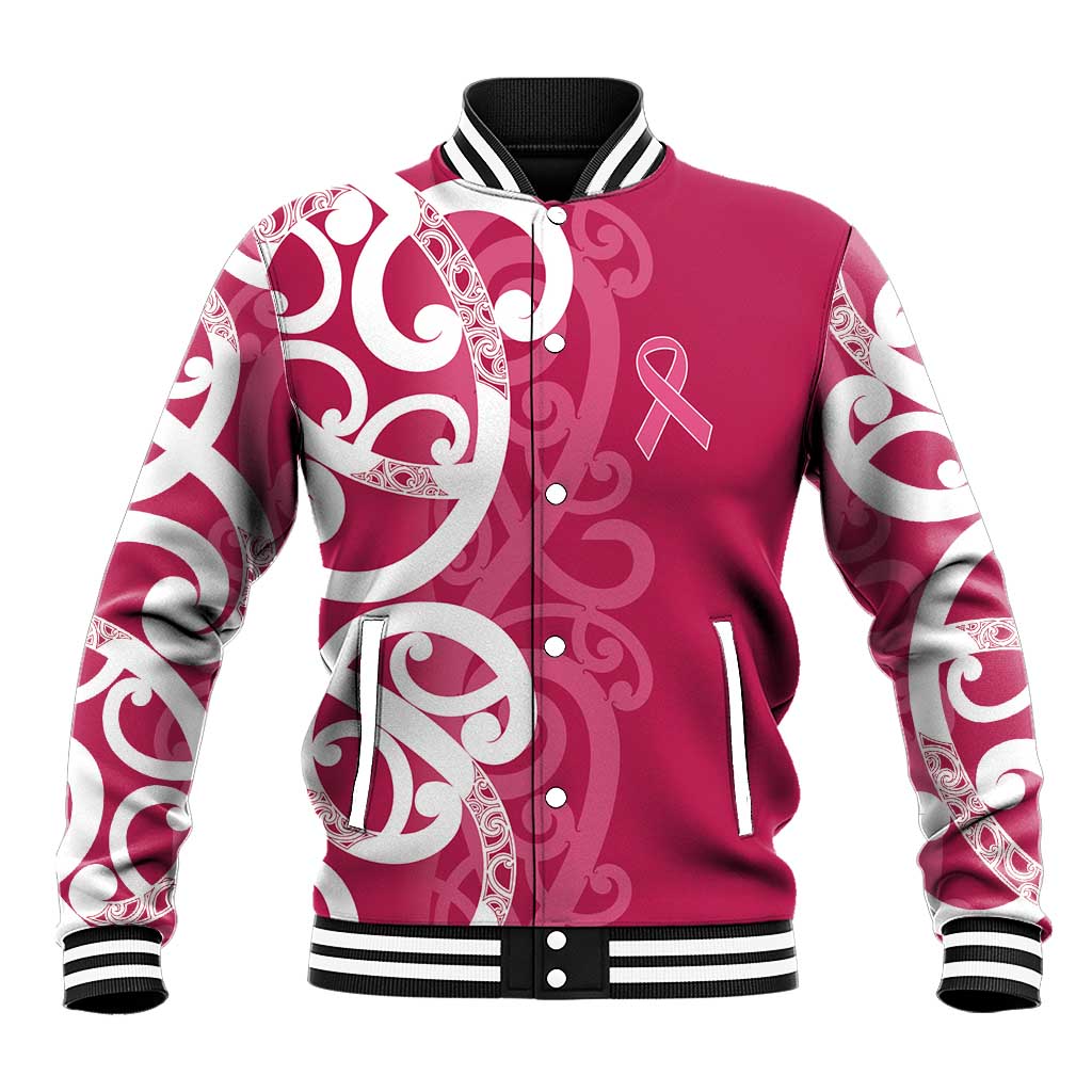 Breast Cancer Awareness Maori Baseball Jacket Koru Kowhaiwhai LT7 Unisex Pink - Polynesian Pride