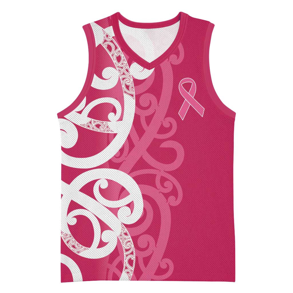 Breast Cancer Awareness Maori Basketball Jersey Koru Kowhaiwhai LT7 Unisex Pink - Polynesian Pride