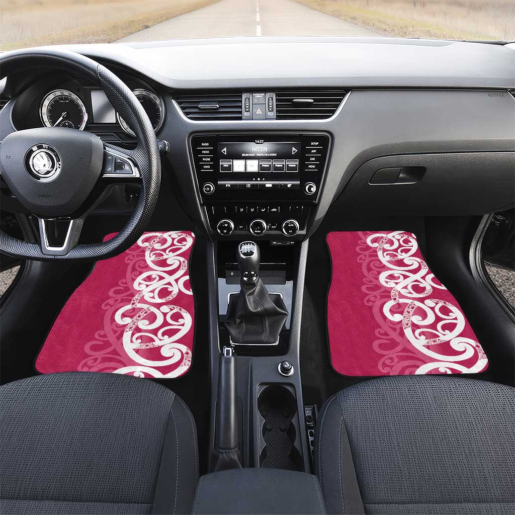 Breast Cancer Awareness Maori Car Mats Koru Kowhaiwhai LT7 Set 2pcs - Front Pink - Polynesian Pride