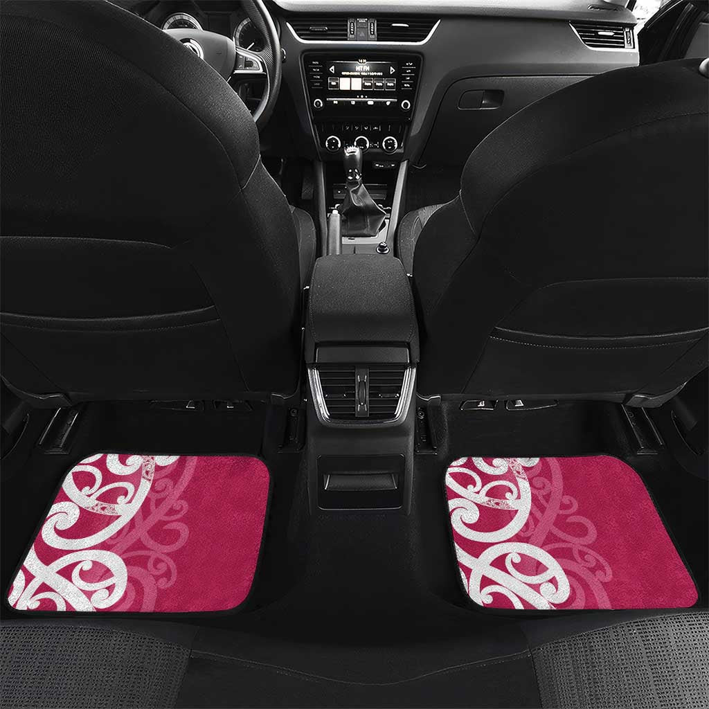 Breast Cancer Awareness Maori Car Mats Koru Kowhaiwhai LT7 Set 2pcs - Back Pink - Polynesian Pride