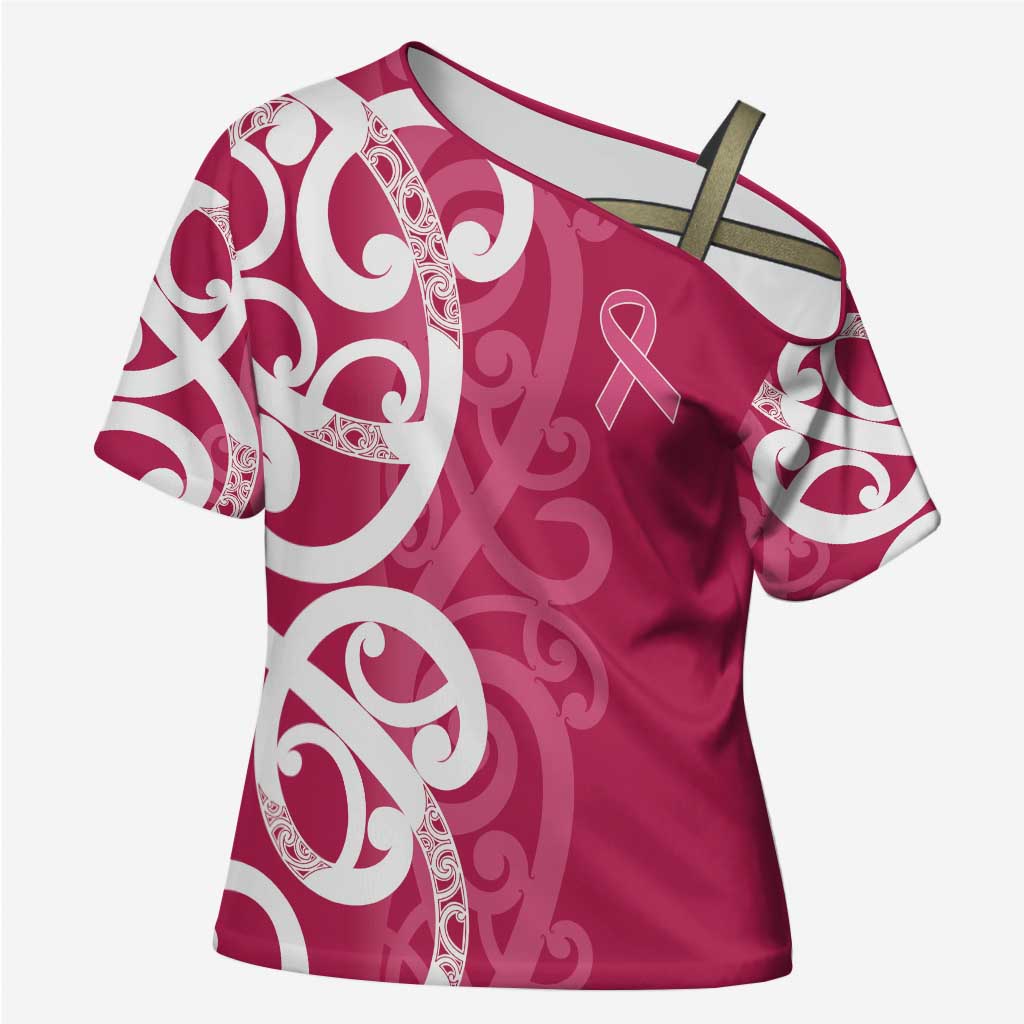 Breast Cancer Awareness Maori Cross Shoulder Shirt Koru Kowhaiwhai LT7 Female Pink - Polynesian Pride