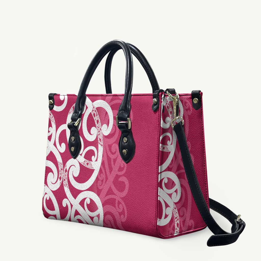 Breast Cancer Awareness Maori Leather Bag Koru Kowhaiwhai LT7 Pink - Polynesian Pride