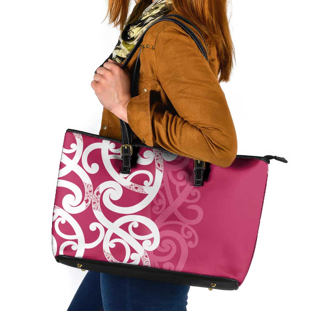Breast Cancer Awareness Maori Leather Tote Bag Koru Kowhaiwhai LT7 Pink - Polynesian Pride