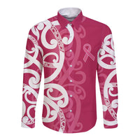 Breast Cancer Awareness Maori Long Sleeve Button Shirt Koru Kowhaiwhai LT7 Unisex Pink - Polynesian Pride