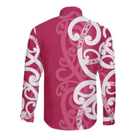 Breast Cancer Awareness Maori Long Sleeve Button Shirt Koru Kowhaiwhai LT7 - Polynesian Pride