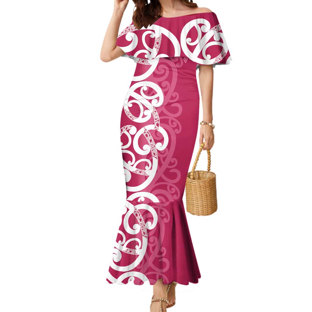 Breast Cancer Awareness Maori Mermaid Dress Koru Kowhaiwhai LT7 Women Pink - Polynesian Pride
