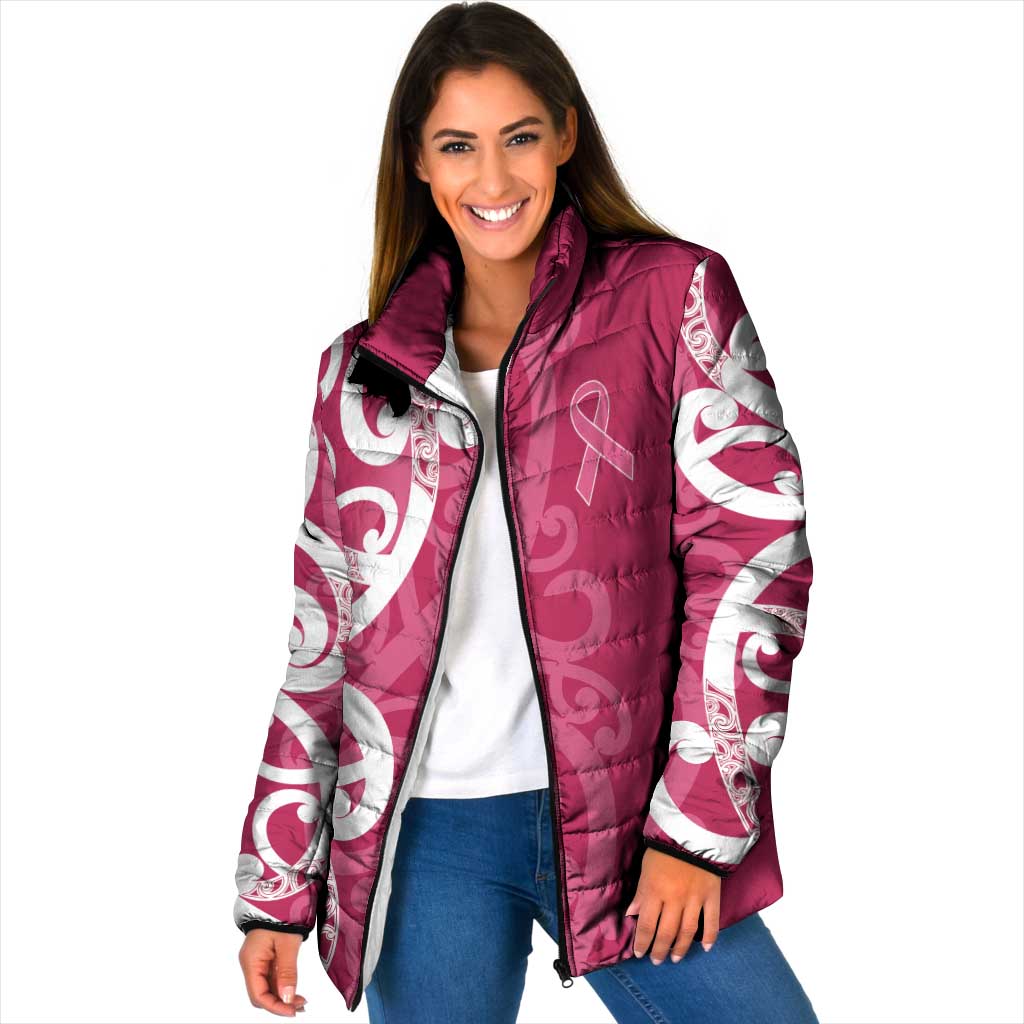 Breast Cancer Awareness Maori Padded Jacket Koru Kowhaiwhai LT7 Women Pink - Polynesian Pride