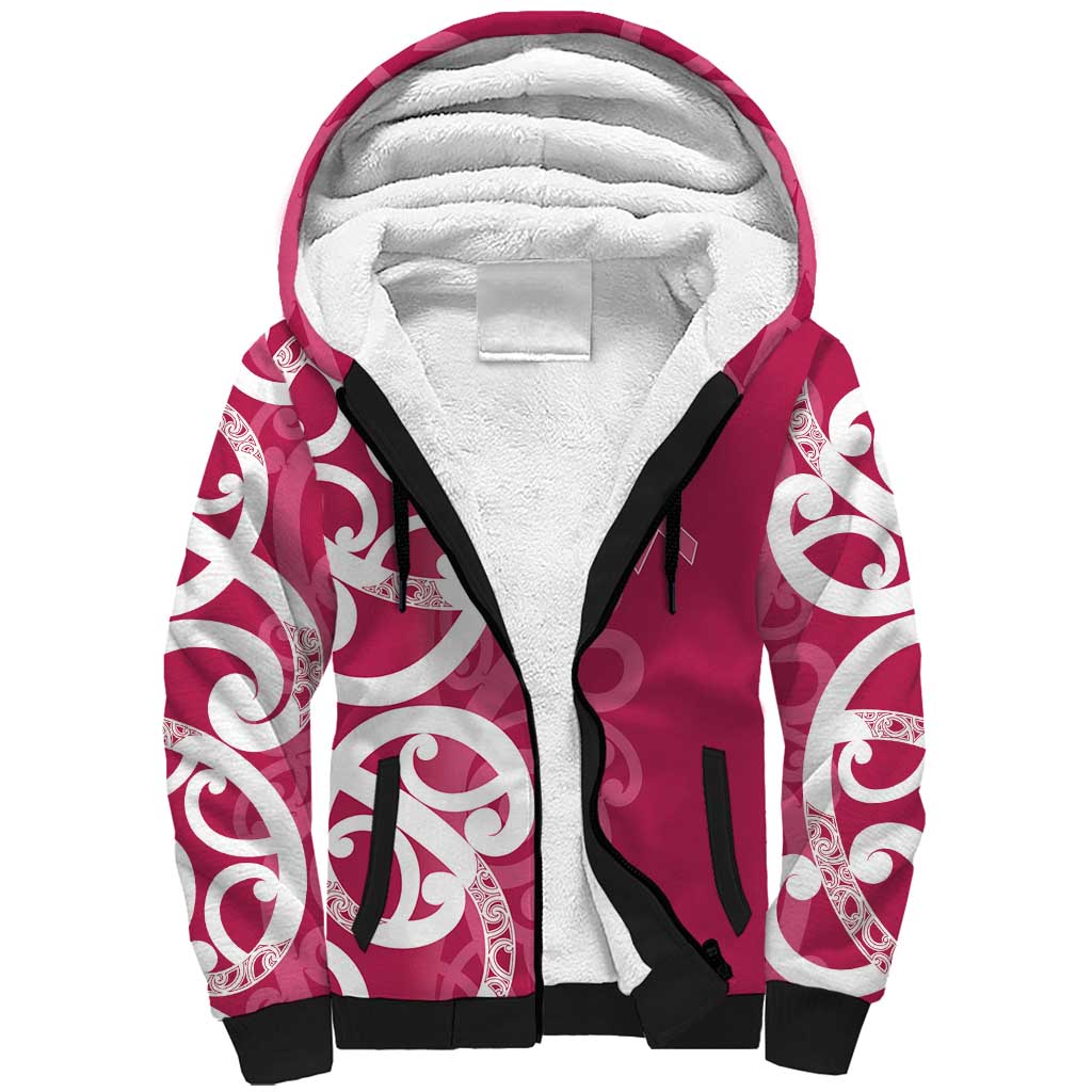 Breast Cancer Awareness Maori Sherpa Hoodie Koru Kowhaiwhai LT7 Unisex Pink - Polynesian Pride