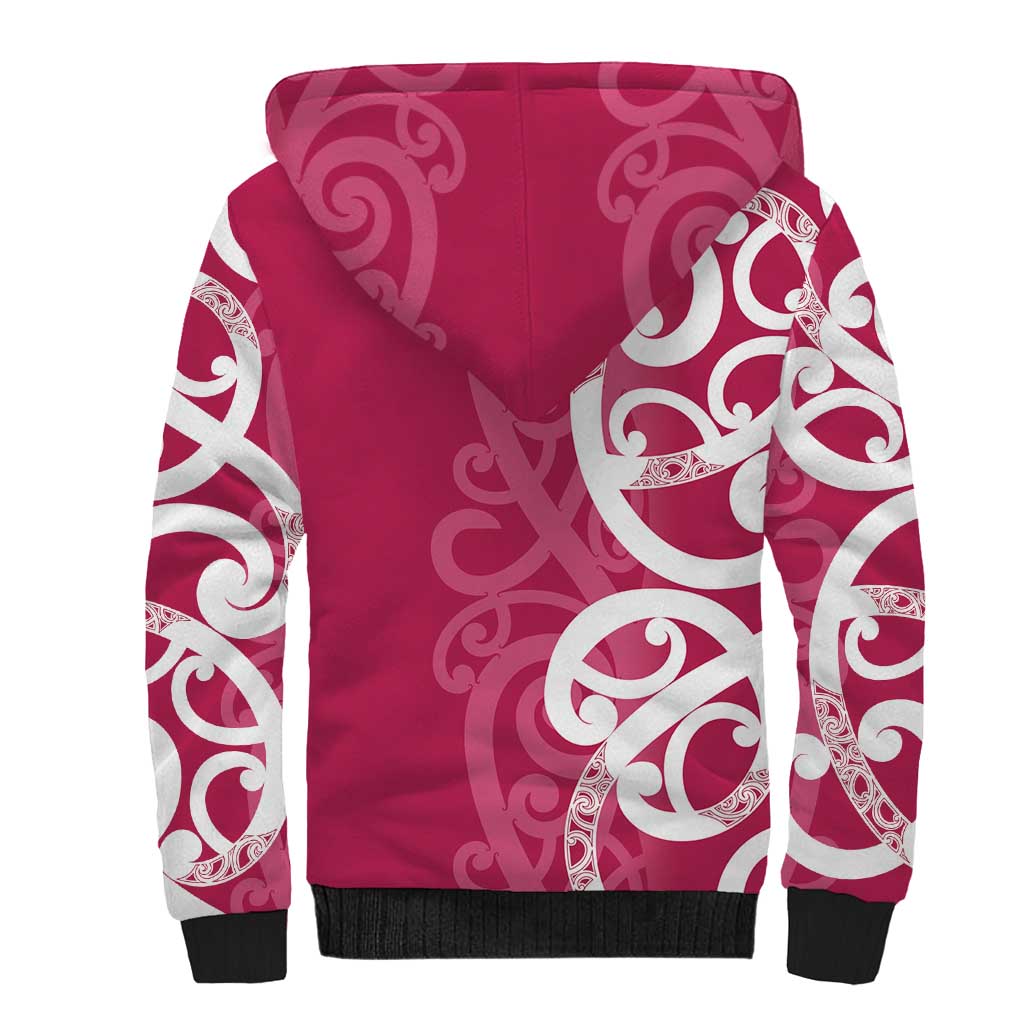 Breast Cancer Awareness Maori Sherpa Hoodie Koru Kowhaiwhai LT7 - Polynesian Pride