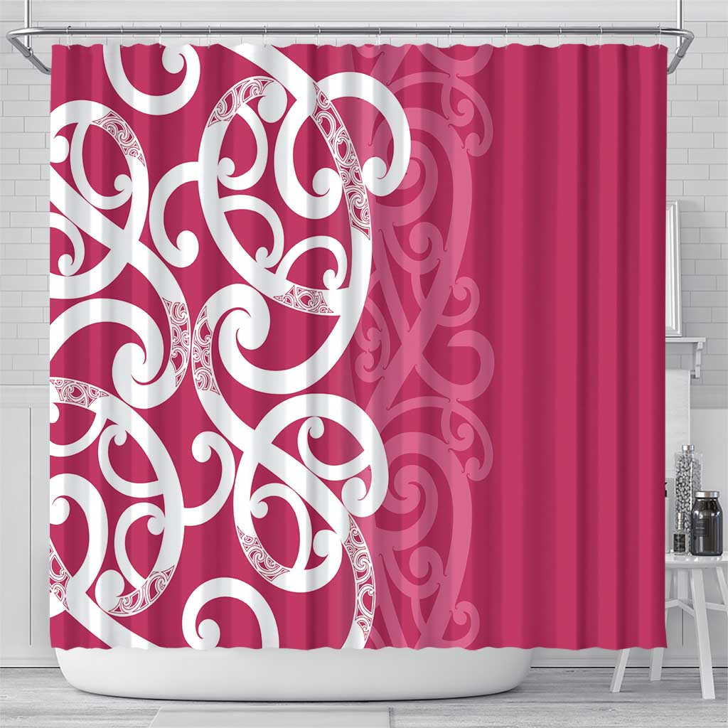Breast Cancer Awareness Maori Shower Curtain Koru Kowhaiwhai LT7 - Polynesian Pride