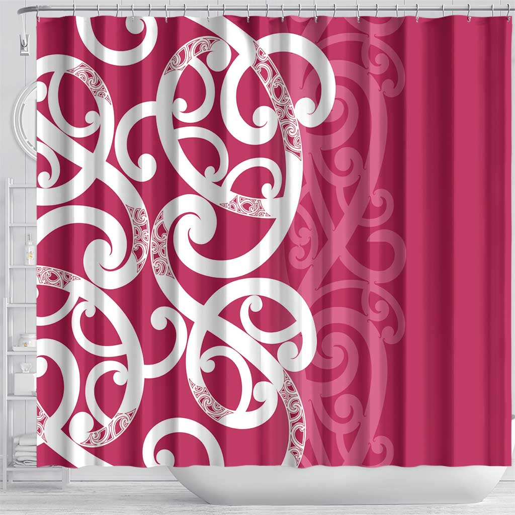 Breast Cancer Awareness Maori Shower Curtain Koru Kowhaiwhai LT7 - Polynesian Pride