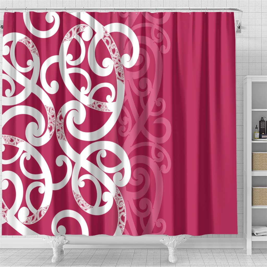 Breast Cancer Awareness Maori Shower Curtain Koru Kowhaiwhai LT7 - Polynesian Pride