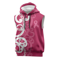 Breast Cancer Awareness Maori Sleeveless Hoodie Koru Kowhaiwhai LT7 Pink - Polynesian Pride