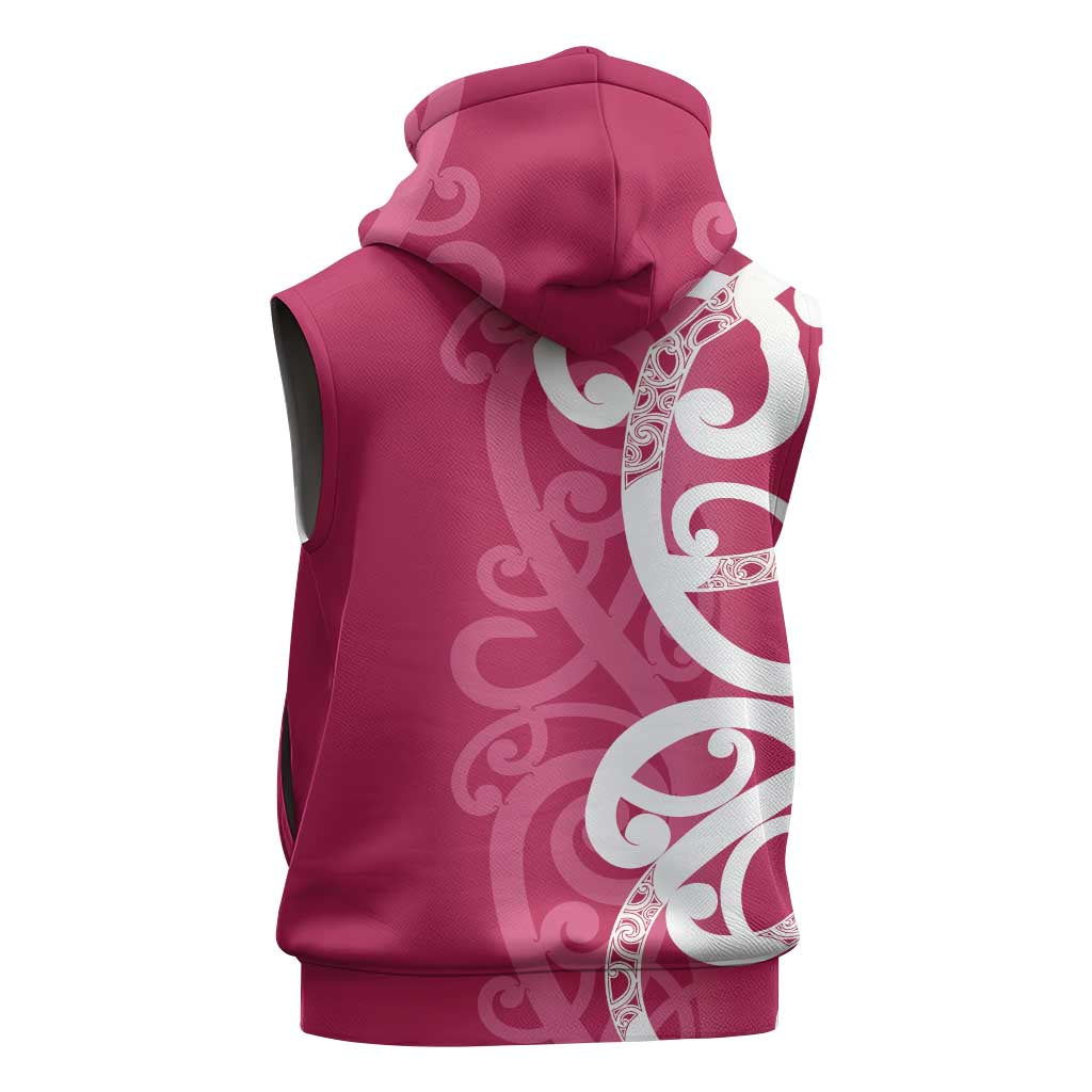 Breast Cancer Awareness Maori Sleeveless Hoodie Koru Kowhaiwhai LT7 - Polynesian Pride