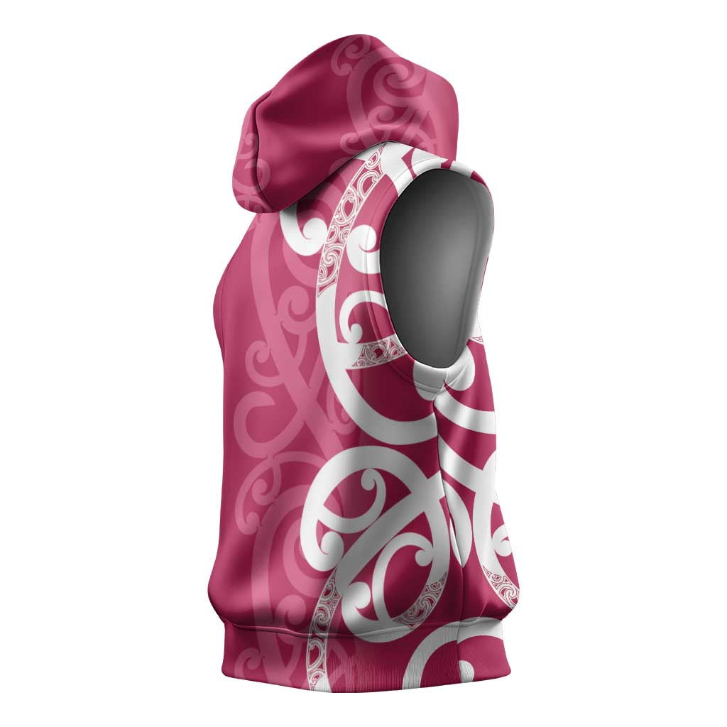 Breast Cancer Awareness Maori Sleeveless Hoodie Koru Kowhaiwhai LT7 - Polynesian Pride