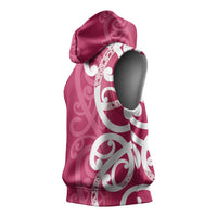 Breast Cancer Awareness Maori Sleeveless Hoodie Koru Kowhaiwhai LT7 - Polynesian Pride