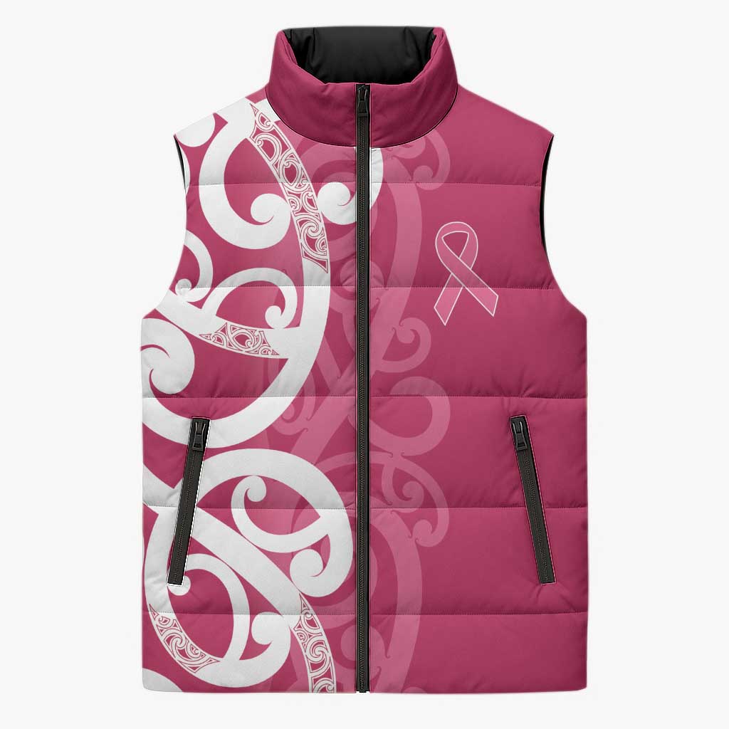 Breast Cancer Awareness Maori Sleeveless Puffer Jacket Koru Kowhaiwhai LT7 Unisex Pink - Polynesian Pride