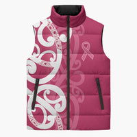 Breast Cancer Awareness Maori Sleeveless Puffer Jacket Koru Kowhaiwhai LT7 Unisex Pink - Polynesian Pride