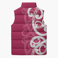 Breast Cancer Awareness Maori Sleeveless Puffer Jacket Koru Kowhaiwhai LT7 - Polynesian Pride
