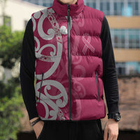 Breast Cancer Awareness Maori Sleeveless Puffer Jacket Koru Kowhaiwhai LT7 - Polynesian Pride