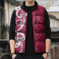 Breast Cancer Awareness Maori Sleeveless Puffer Jacket Koru Kowhaiwhai LT7 - Polynesian Pride